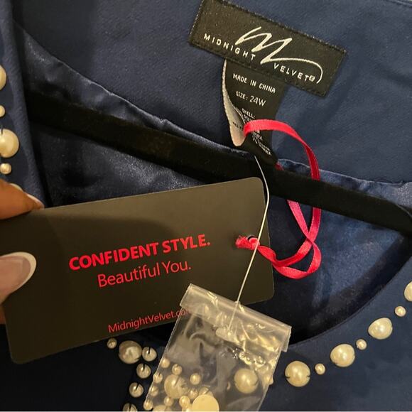 NWT Midnight Velvet Skirt Blazer Set Navy Pearl-Embellished Ensemble 24W - Picture 6 of 7